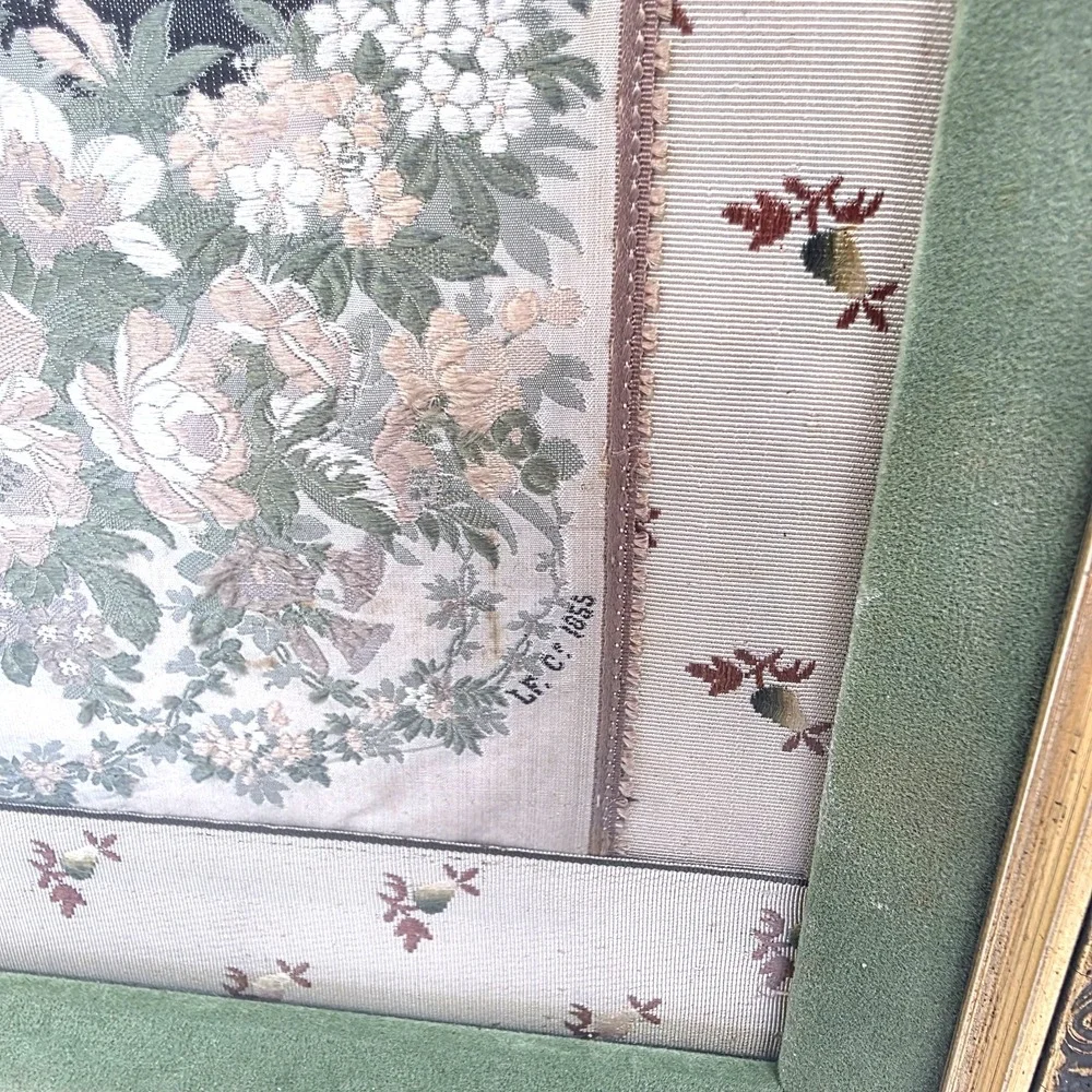 1855 Woven Silk Textile Empress Eugenie & Napoleon III Paris World's Fair Framed